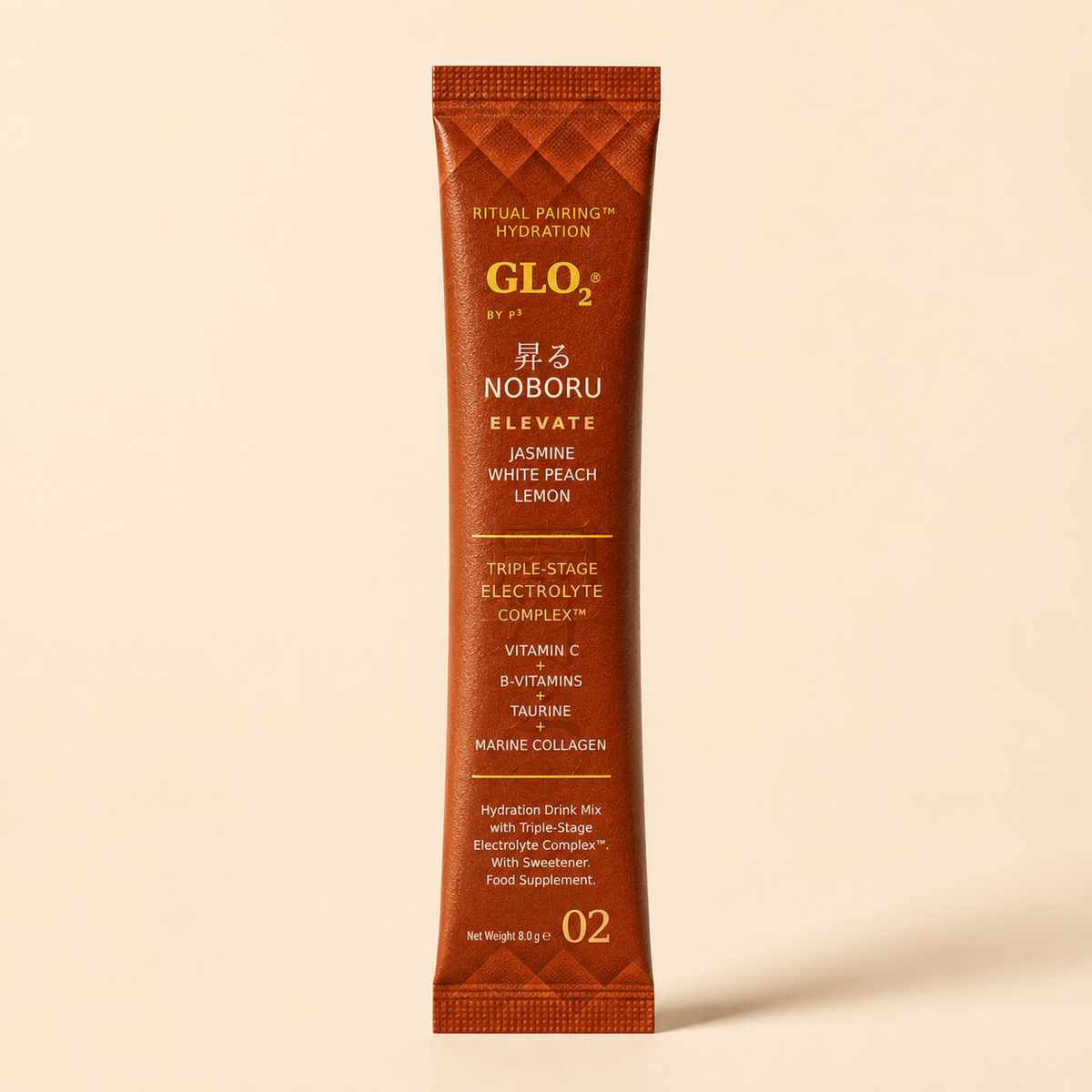GLO₂ NOBORU Elevate stick pack, clean e-commerce background
